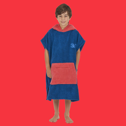 100% Cotton Thick Hooded Poncho Towel - Navy/Red