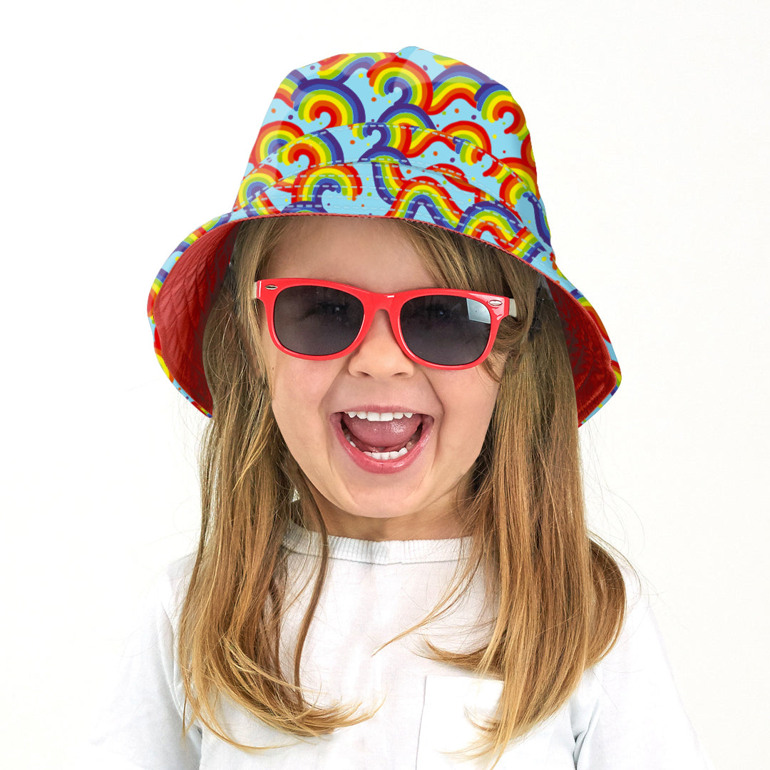 Wide Brim Summer Bucket Hat - Rainbow Wave