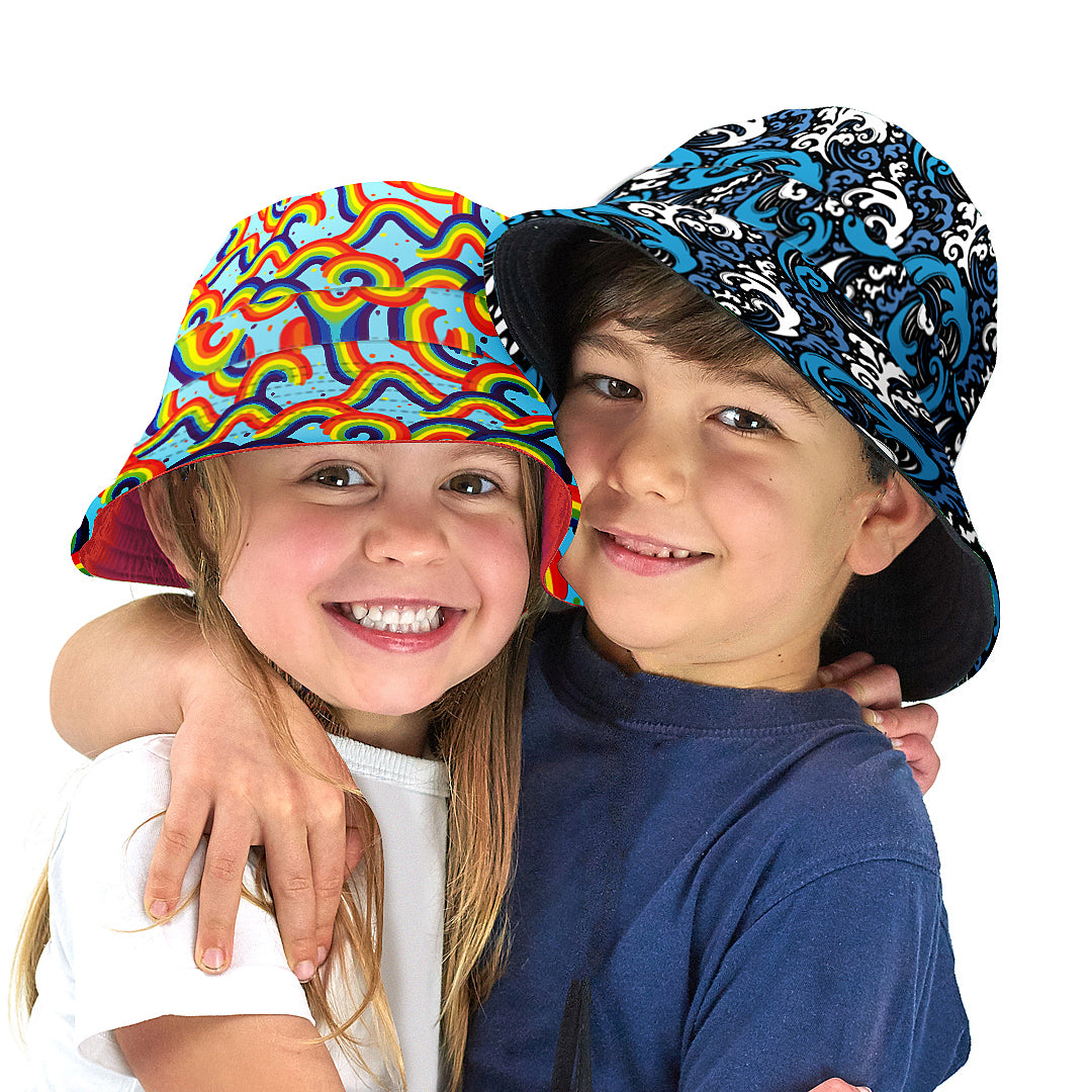 Wide Brim Summer Bucket Hat - Rainbow Wave