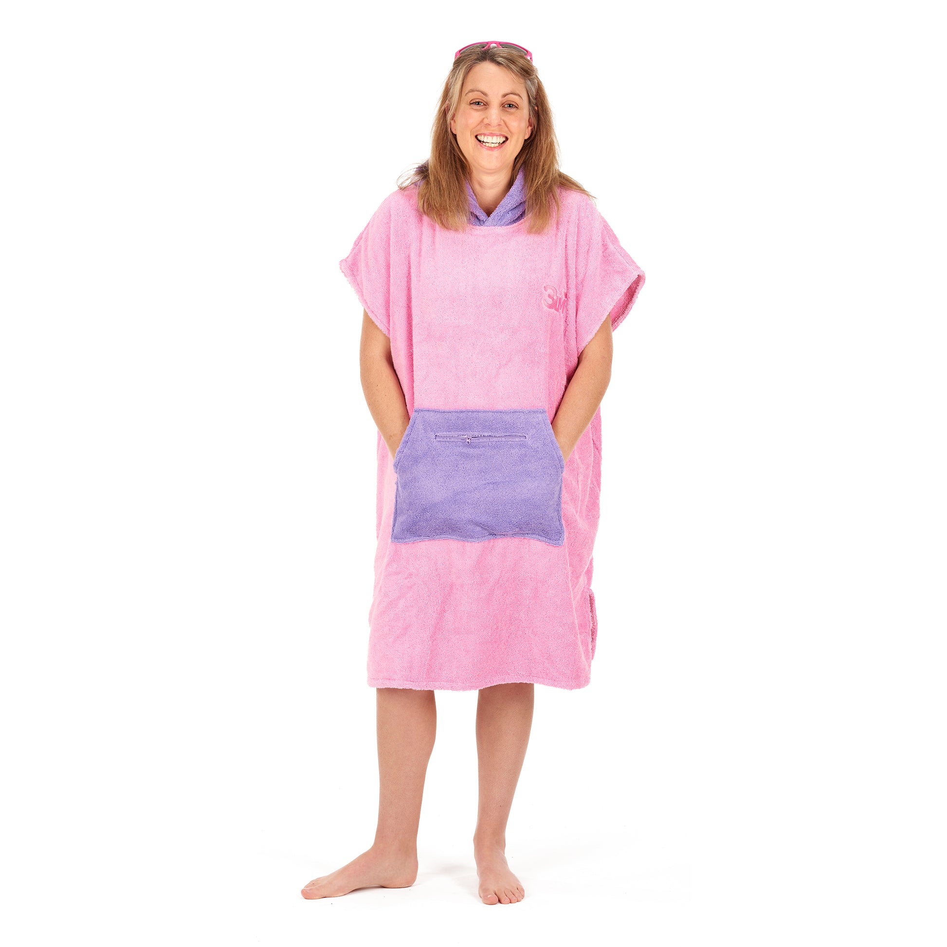 100% Cotton Thick Hooded Poncho Towel - Pink/Purple
