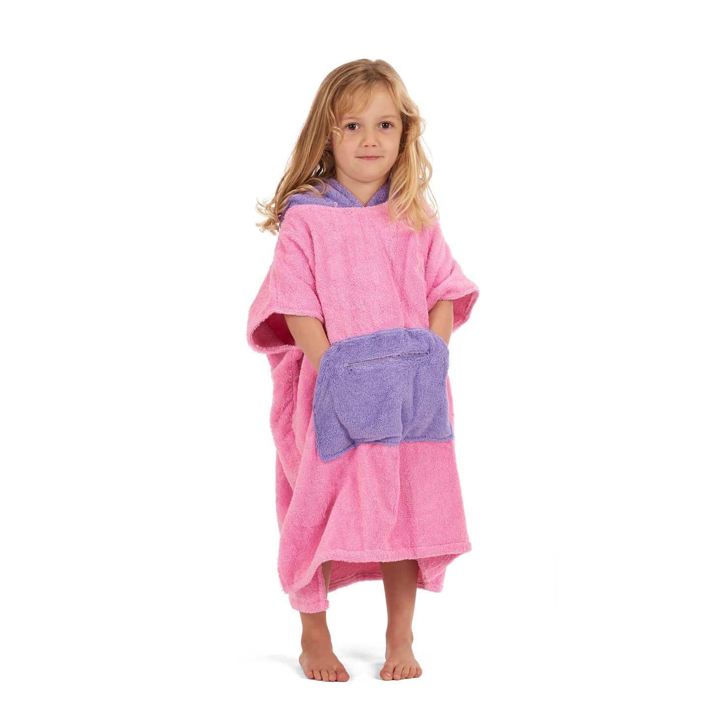 100% Cotton Thick Hooded Poncho Towel - Pink/Purple