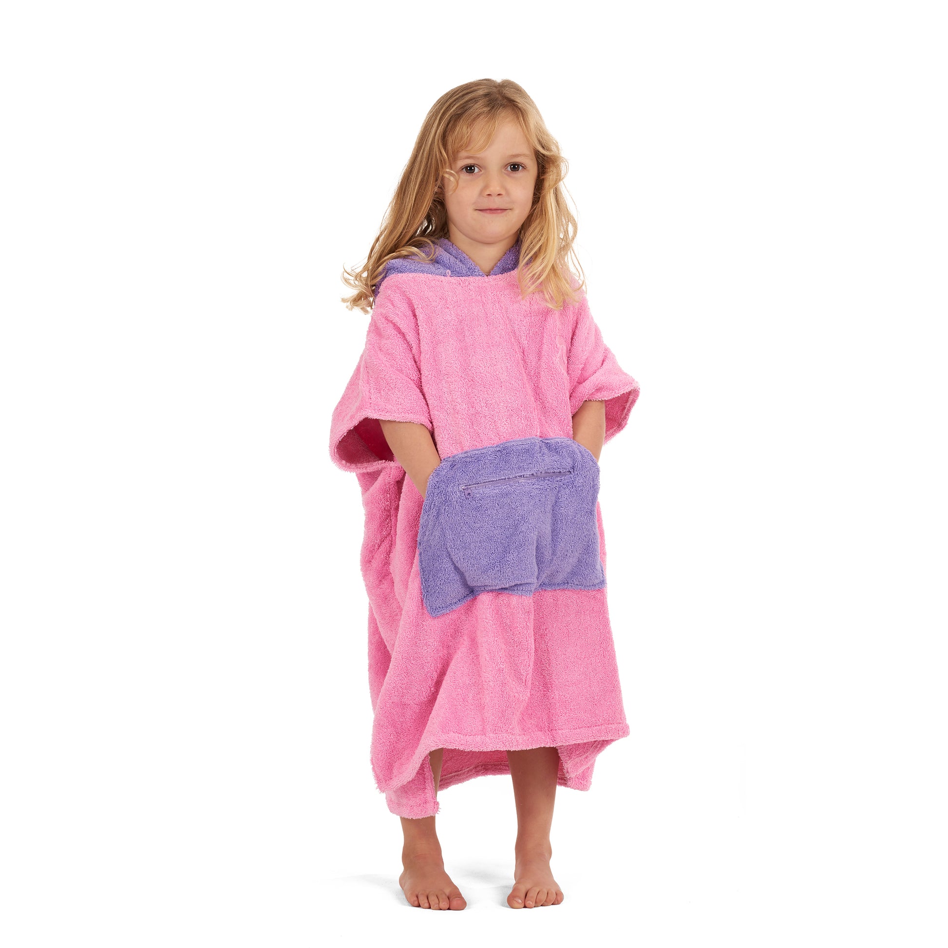 100% Cotton Thick Hooded Poncho Towel - Pink/Purple
