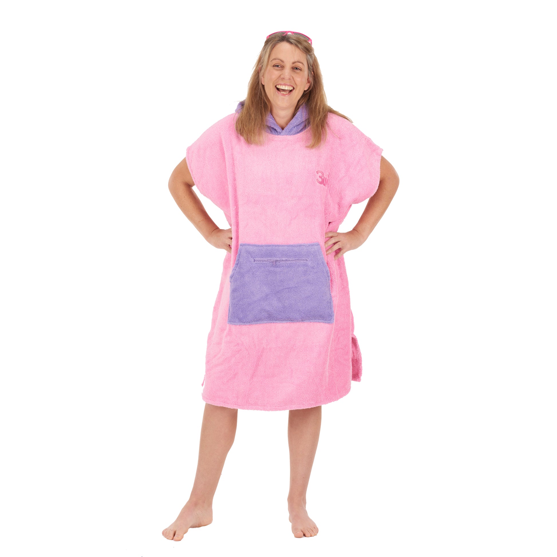 100% Cotton Thick Hooded Poncho Towel - Pink/Purple