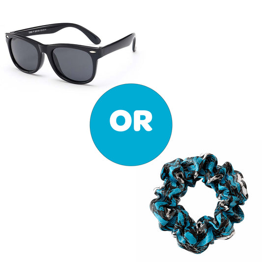 Black Flexible Sunglasses or Blue Football Soccer Scrunchie