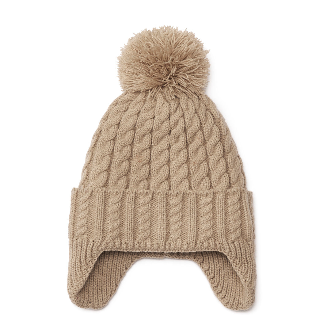 Kid's Soft Cotton Lined Winter Beanie - Beige