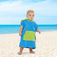 100% Cotton Thick Hooded Poncho Towel - Blue/Green