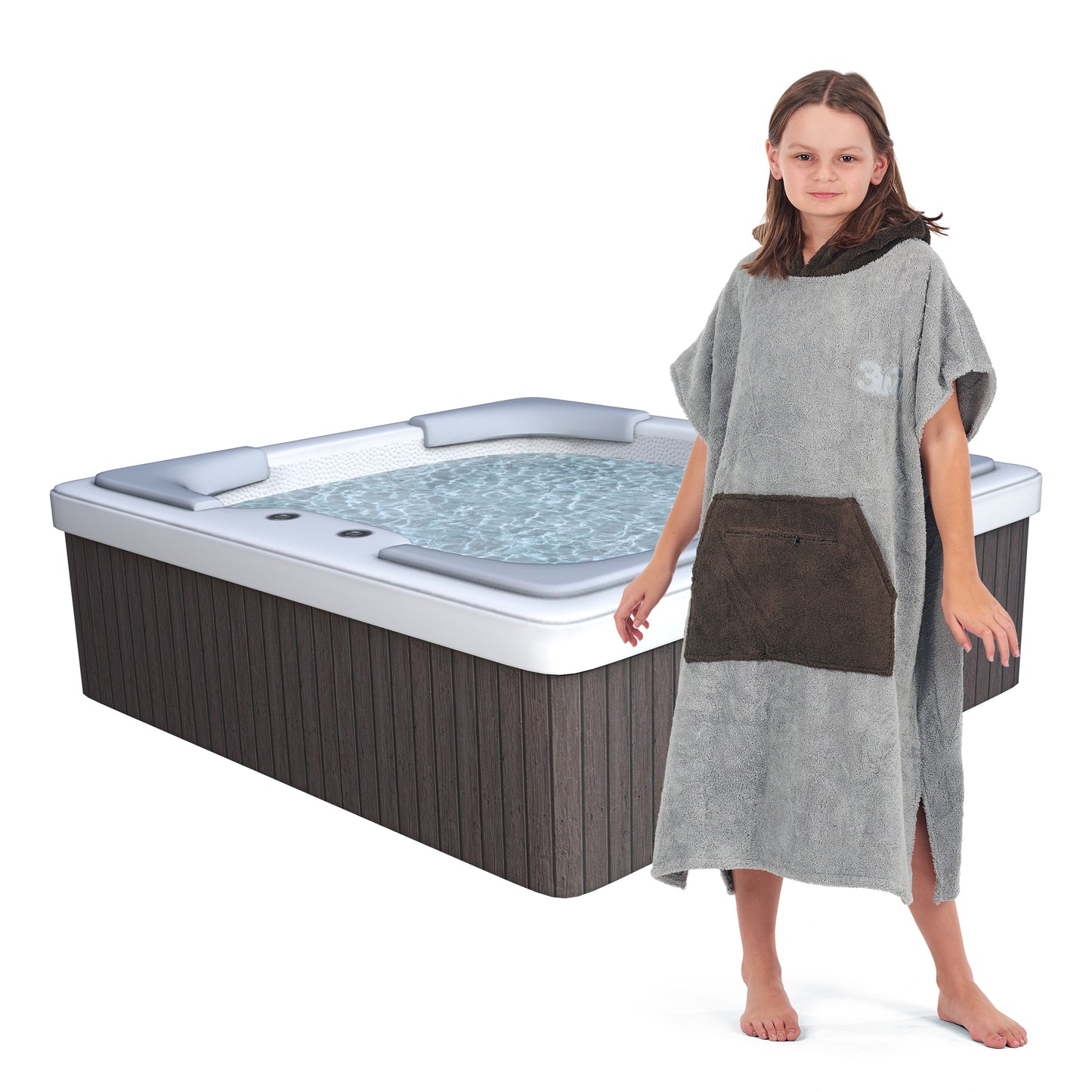 100% Cotton Thick Hooded Poncho Towel - Grey/Charcoal