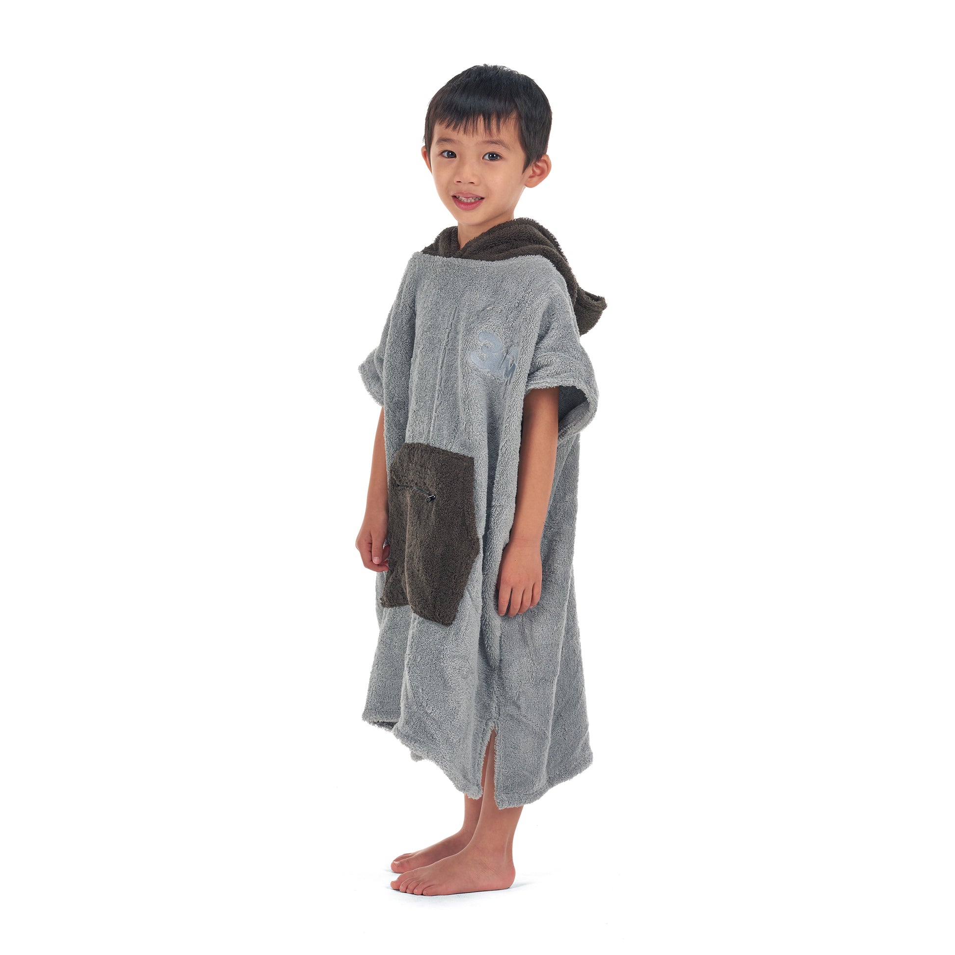 100% Cotton Thick Hooded Poncho Towel - Grey/Charcoal