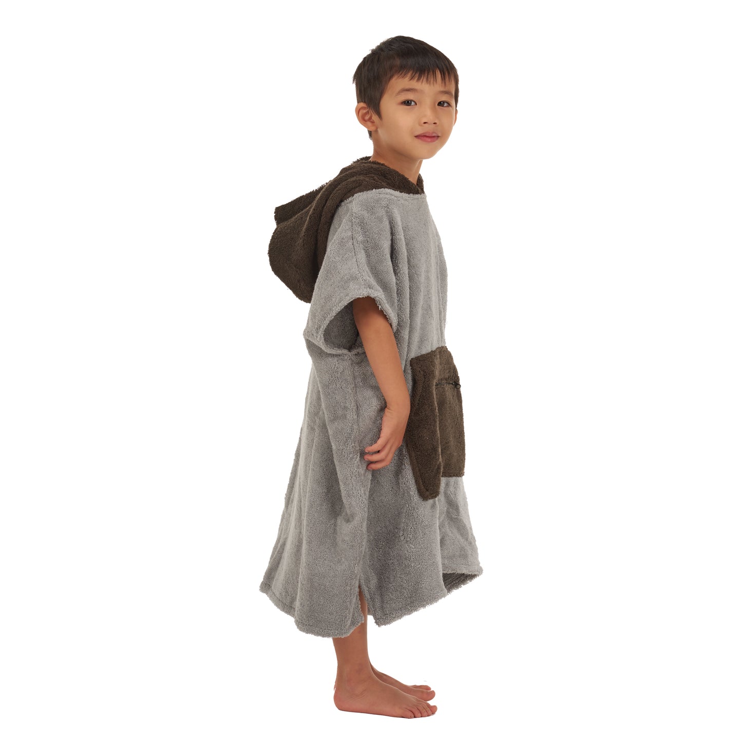 100% Cotton Thick Hooded Poncho Towel - Grey/Charcoal