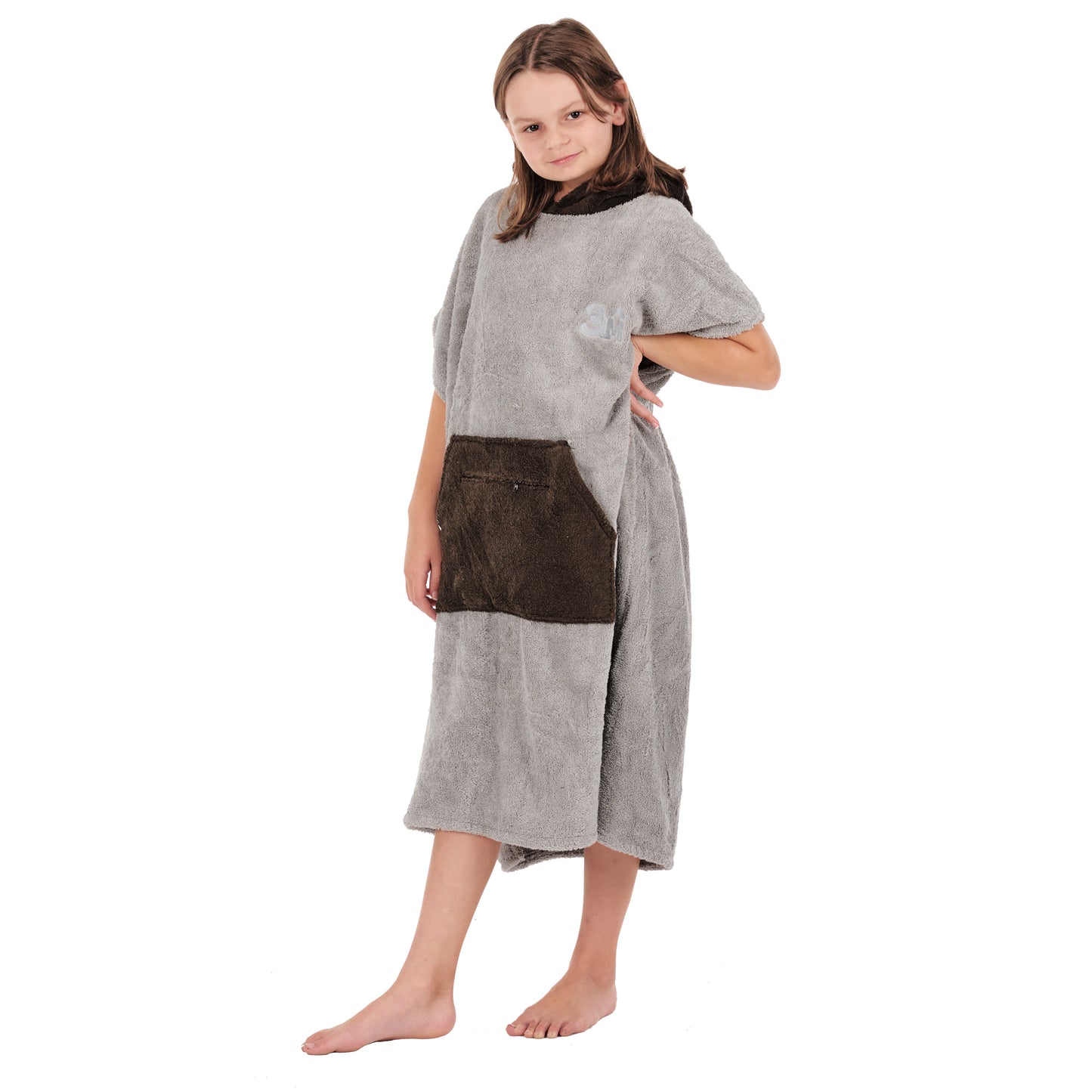 100% Cotton Thick Hooded Poncho Towel - Grey/Charcoal