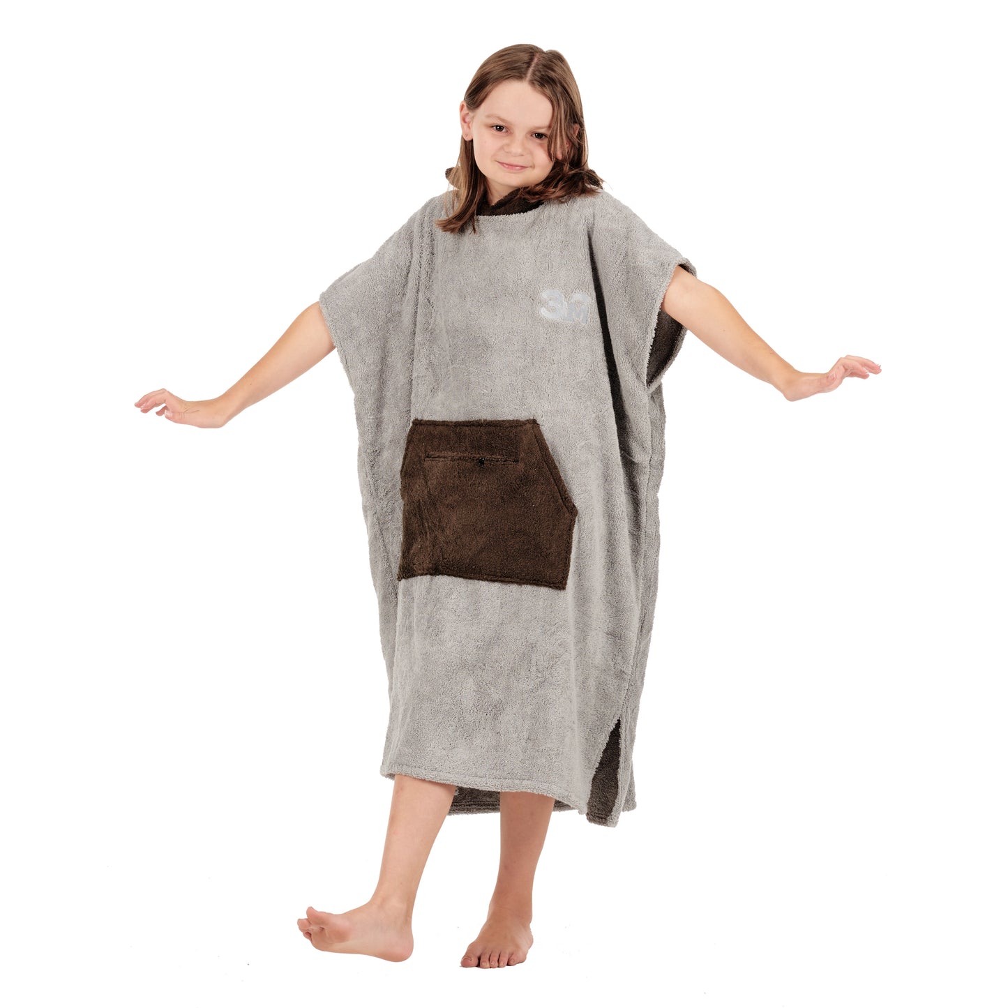 100% Cotton Thick Hooded Poncho Towel - Grey/Charcoal