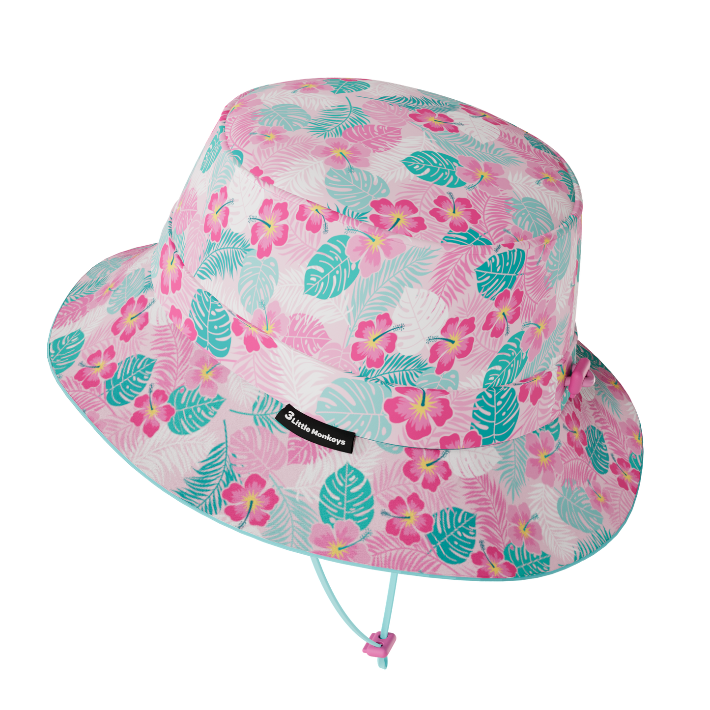 Wide Brim Summer Bucket Hat - Hibiscus Flower
