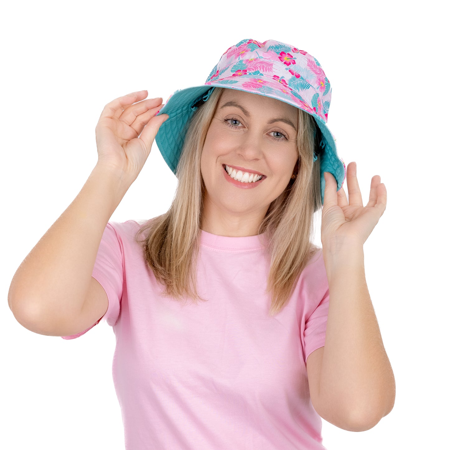 Wide Brim Summer Bucket Hat - Hibiscus Flower