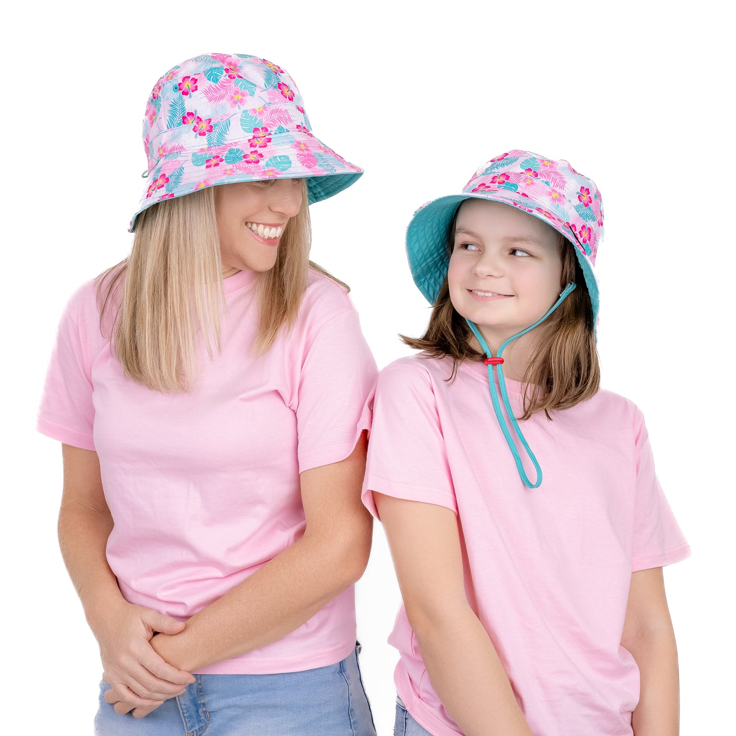 Wide Brim Summer Bucket Hat - Hibiscus Flower