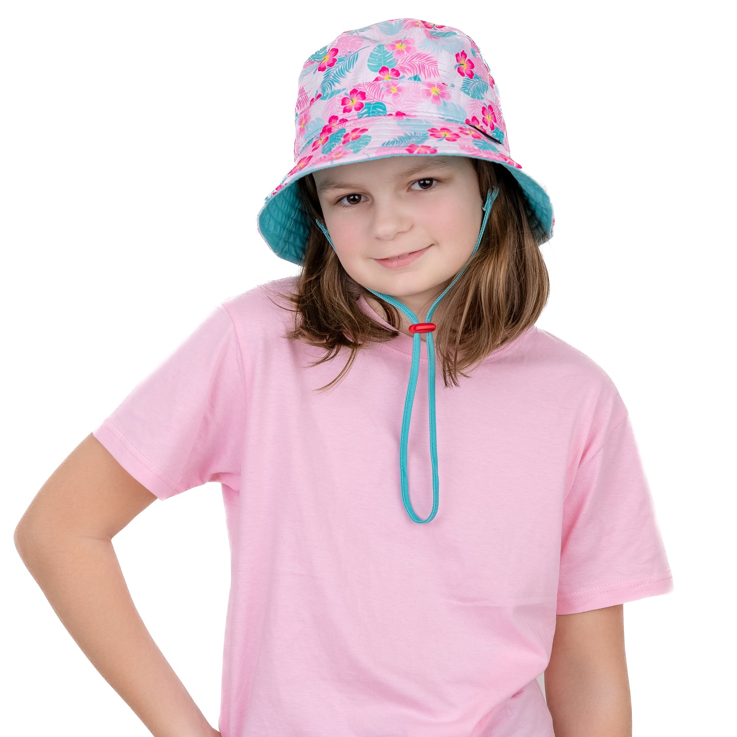 Wide Brim Summer Bucket Hat - Hibiscus Flower