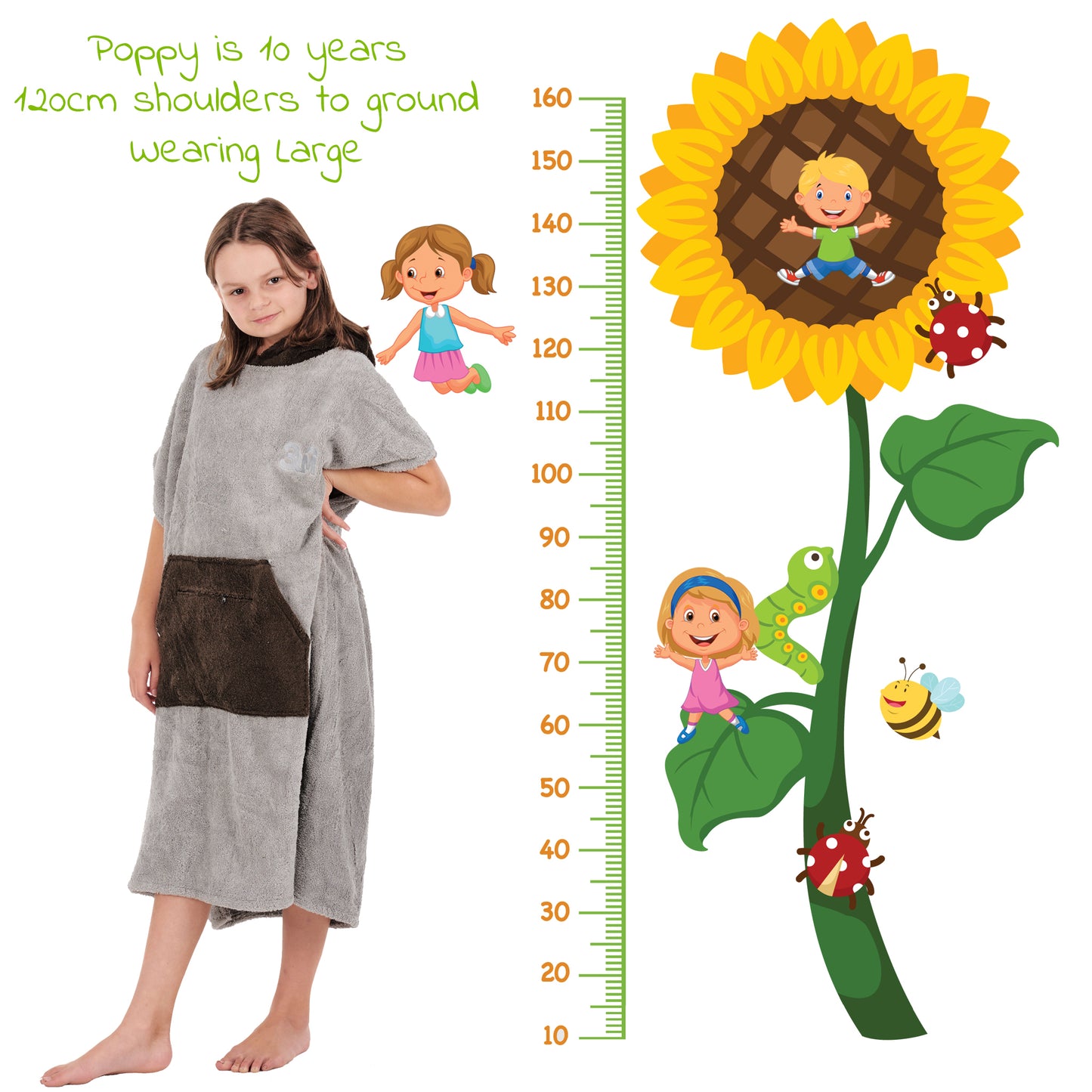 100% Cotton Thick Hooded Poncho Towel - Grey/Charcoal