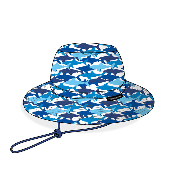 Children's Wide Brim Summer Bucket Hat - Camo Shark