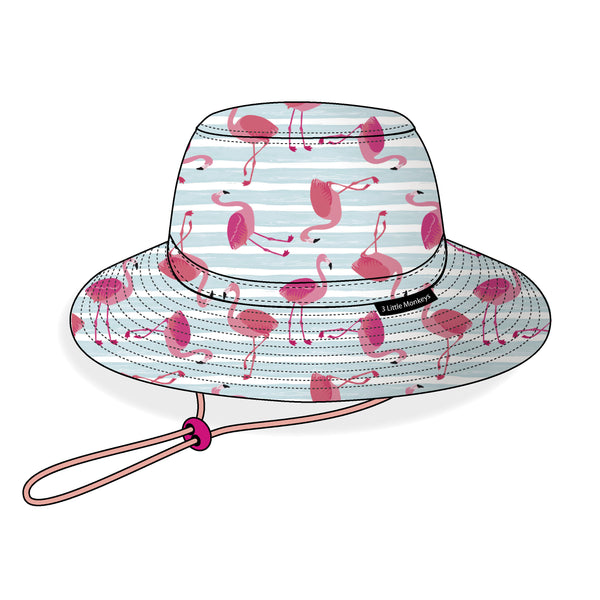 Children's Wide Brim Summer Bucket Hat - Flamingo